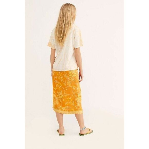 NEW FREE PEOPLE Sz 4 YASMIN BORDER PRINT WRAP MIDI SKIRT IN ORANGE NECTAR - Picture 5 of 5